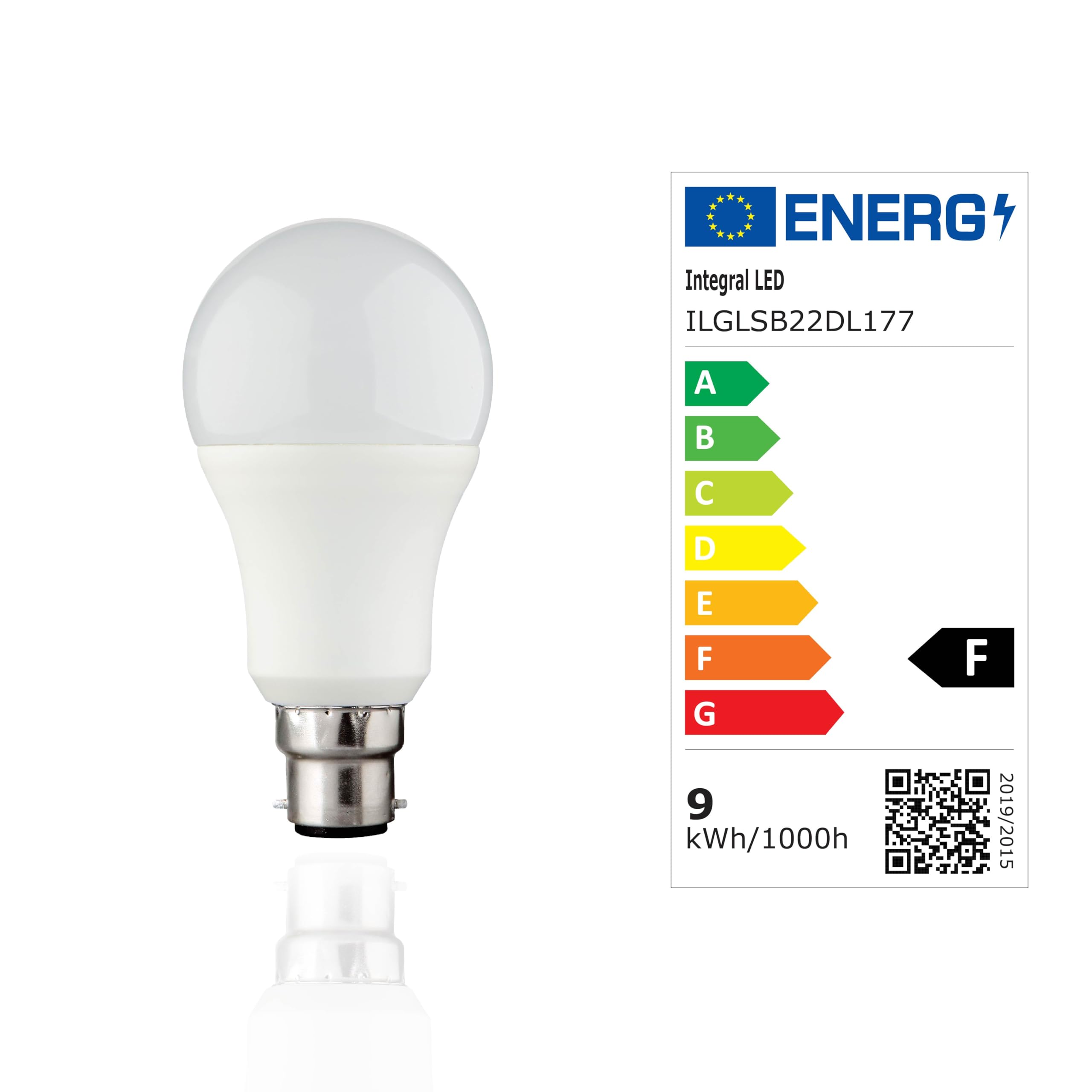 Integral LED smarte, dimmbare GLS-B22-WLAN-Glühbirne mit Farbwechsel | 8,5 W | 806 lm | Warm-, kalt- und tageslichtweiß anpassbar (2700-6500 K) | App-gesteuert, Alexa und Google Home | 4er-Pack