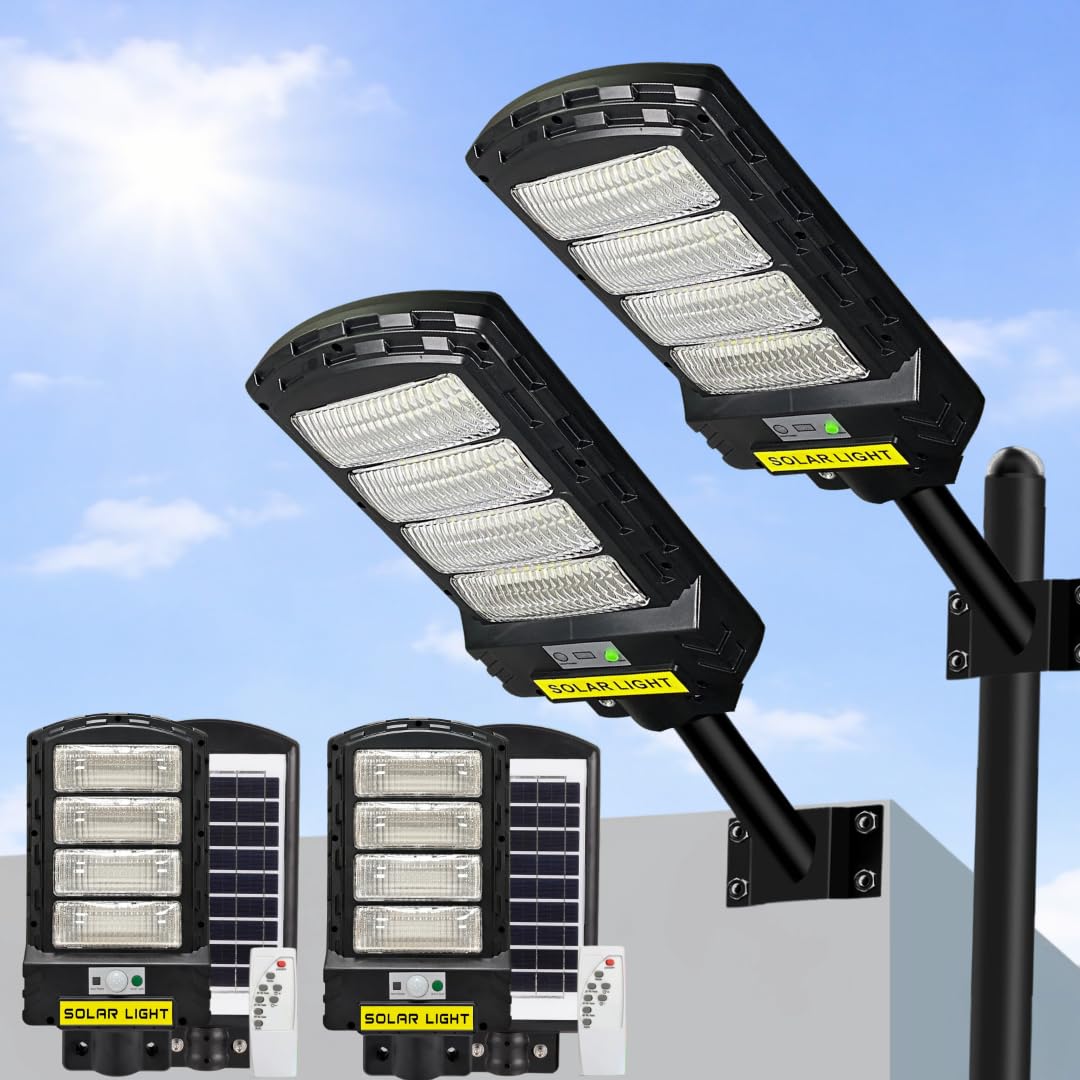 Farola Solar Exterior LED 300W | Lampara Solar Exterior Jardin | Luz Solar Exterior | 6000 Lúmenes | 48H Autonomía | Mando a Distancia | IP65 Impermeable | Kit Montaje Incluido (2)