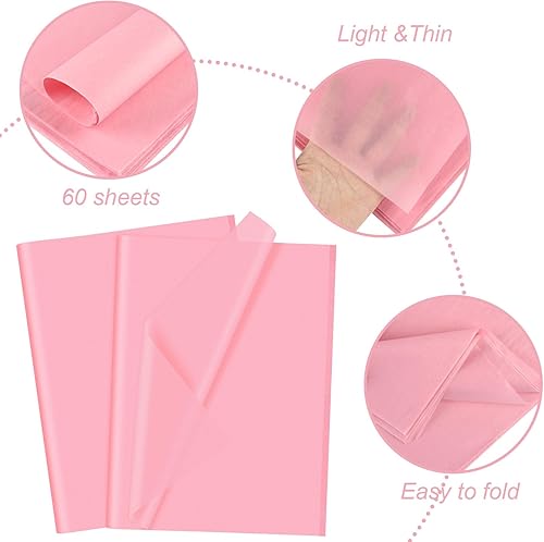 Miniatura 3 de CHRORINE 60 hojas de papel de seda rosa para envolver regalos, papel de seda a granel para manualidades, decoración de cumpleaños, vacaciones,