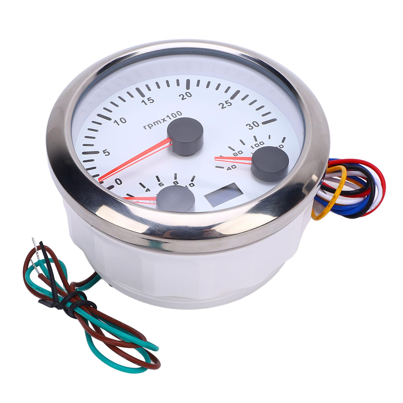 Medidor de tacómetro Torvex, medidor de RPM 3 en 1 de 85 mm con presión de aceite, medidor de horas de temperatura del agua, 3000 RPM para camión yate RV (Esfera blanca y bisel plateado CX8282)