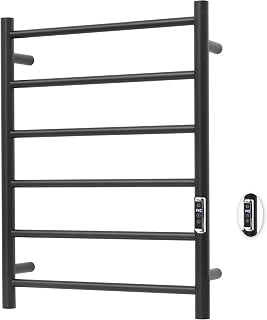 Heated Towel Racks for Bathroom, Wall Mounted Electric Towel Warmer Racks with Timer & Temperature Control, 6 Bar Stainless Steel Towel Heater for Bathroom, Black, Plug-in