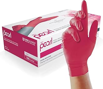 Red Pearl Nitrile Examination Gloves - Multipurpose, Powder Free and Latex Free Disposable Gloves - Box of 100 Gloves, Red, Medium (GP0063)