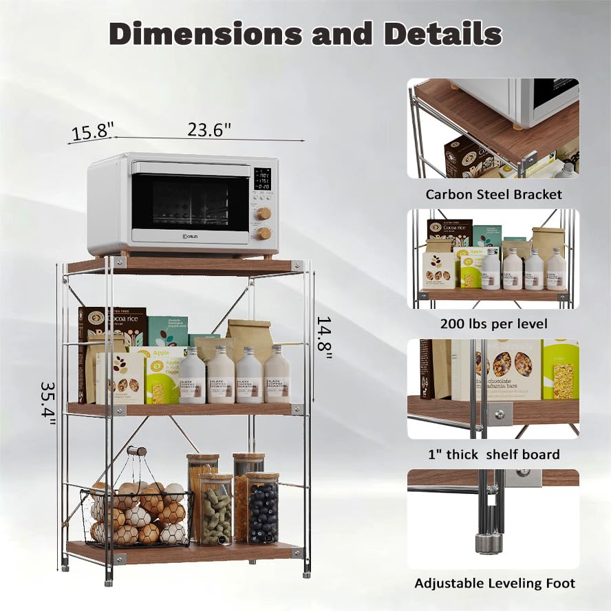 Image of 3-Tier Industrial Bookshelf, Wood and Metal Shelf Unit, Storage Bookcase
