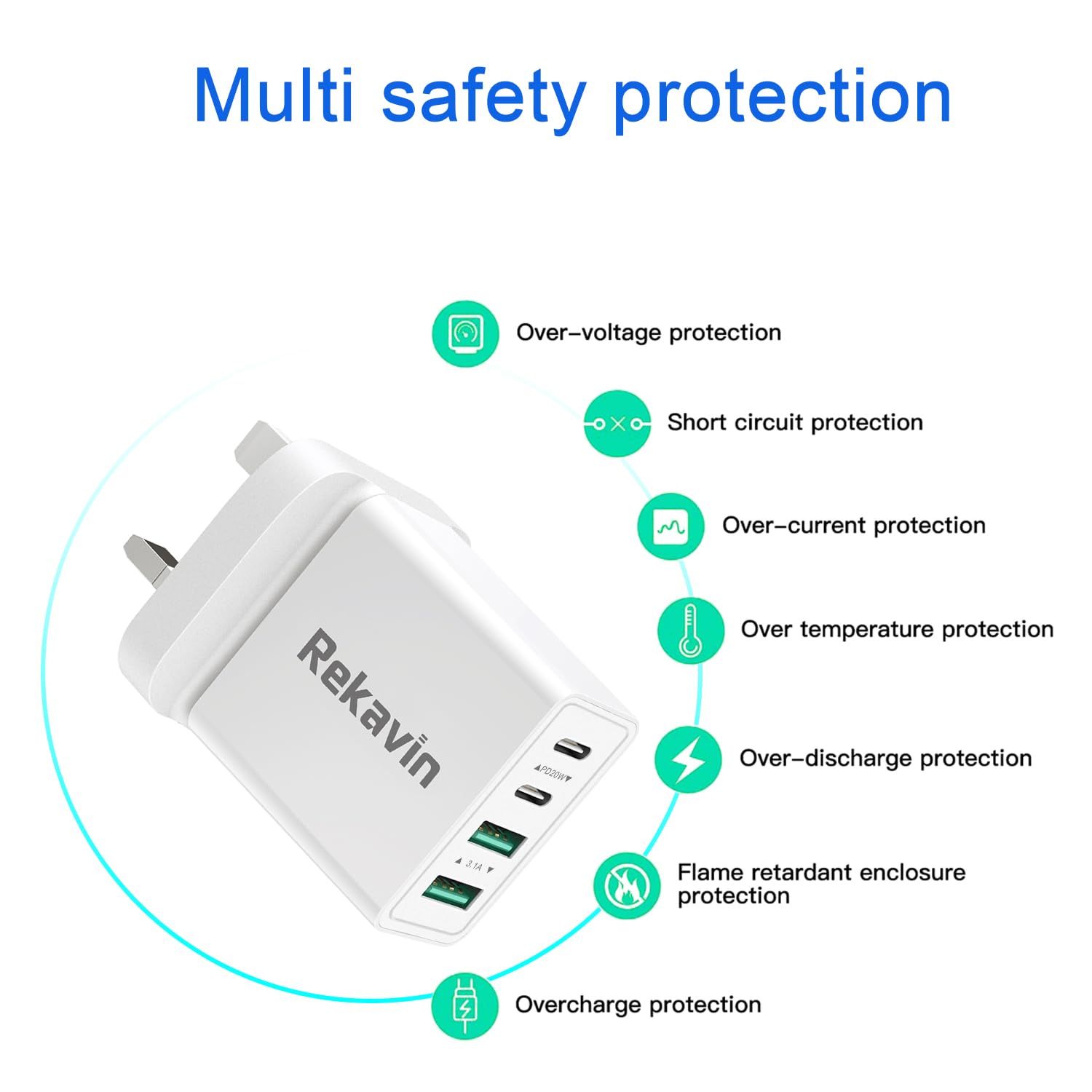 Multi USB and USB C Charger Plug UK Fast Charge,40W Multiple A+C Charging Head Dual Port Type C Power Adapter i Phone Apple Plugs USBC for iPhone 17 16 15 14 13 12 11 Pro Max Plus iPad 10th A16 Watch - 3