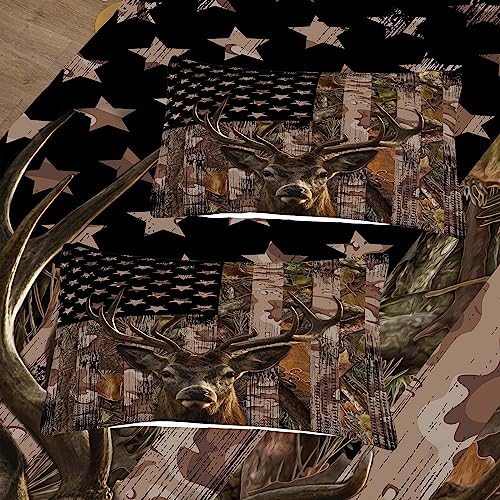 Image of Tailor Shop Deer Comforter Sets Full Size for Boys Kids Teens,American Flag Camo Bedding Sets Hunting Comforter Sets Woodland Moose Wildlife Forest Bed Set, with 1 Comforter 2 Pillowcase