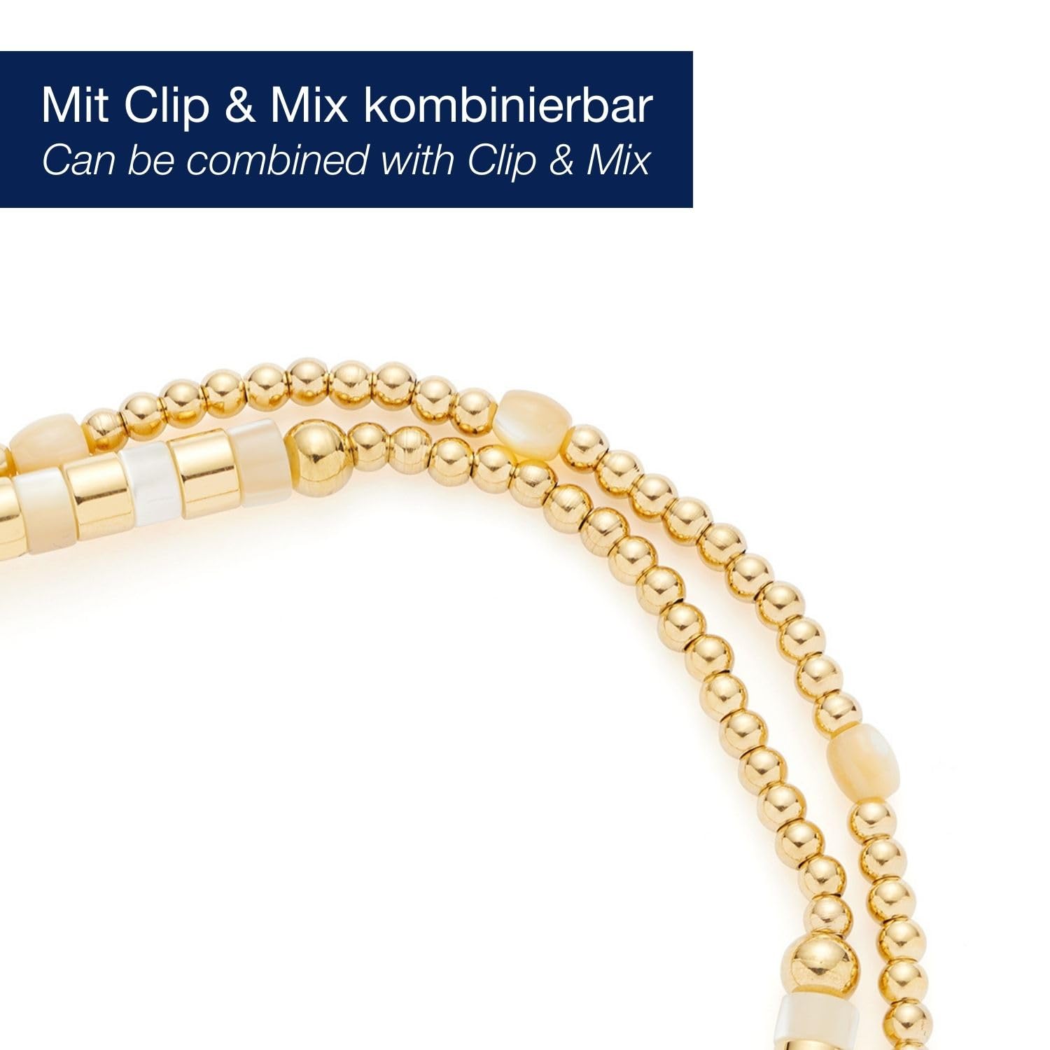 JEWELS BY LEONARDO Armband Caronna • Arm-Kette aus goldfarbenem Edelstahl • Feinste Goldkugeln • schimmerndes Perlmutt • 19 cm Länge • Schmuck Geschenk für Frauen • 024918