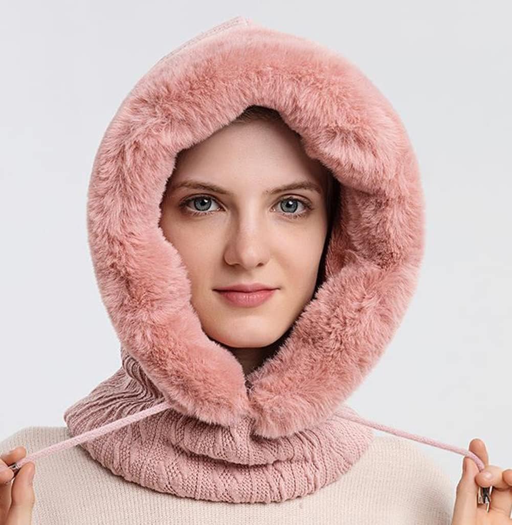 Women One Piece Slouchy Fleece Beanie Hats Scarf Mask Drawstring Warm Hooded Winter Balaclava Pullover Knitted Hat - Image 2