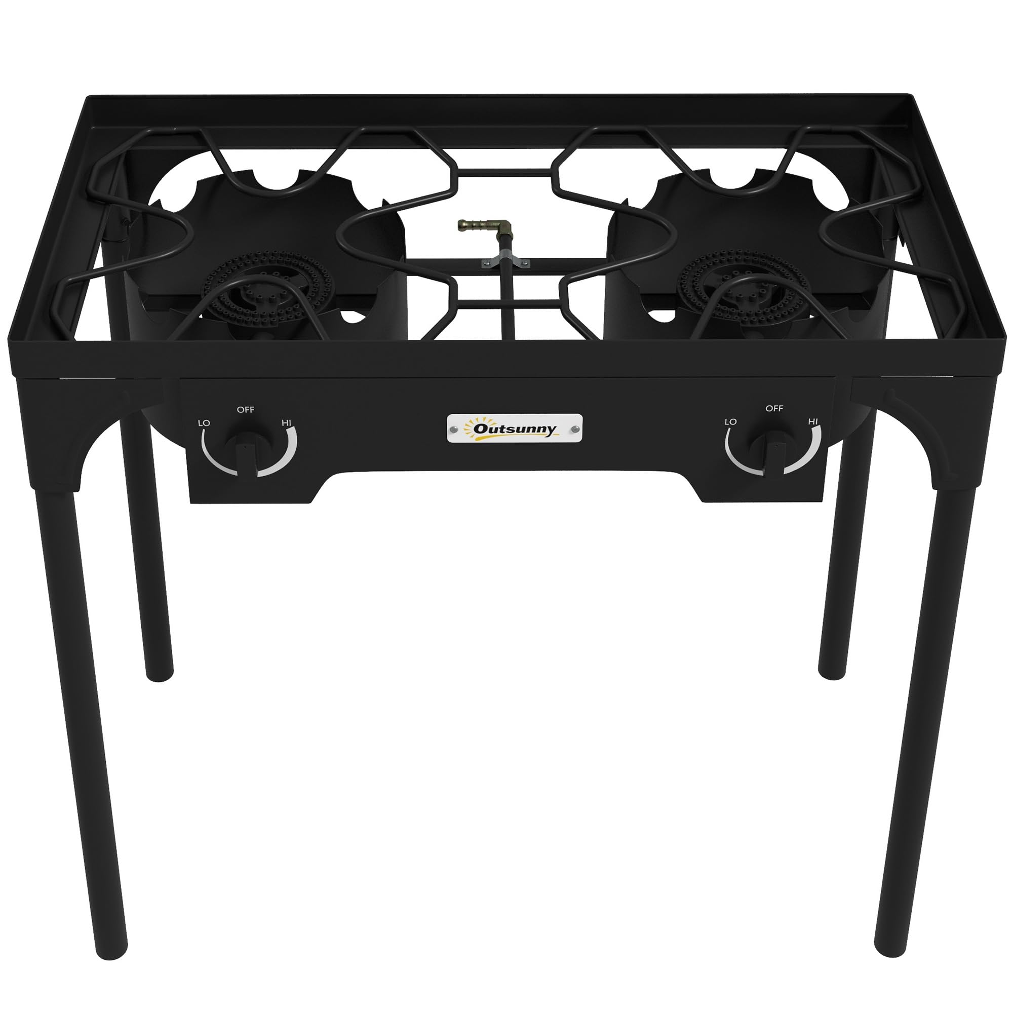 Outsunny Réchaud 2 brûleurs au propane réchaud à gaz portable 92000 BTU/​h avec 2 pieds amovibles pour extérieur, camping, métal moulé, dim. 79L x 40l x 76H cm