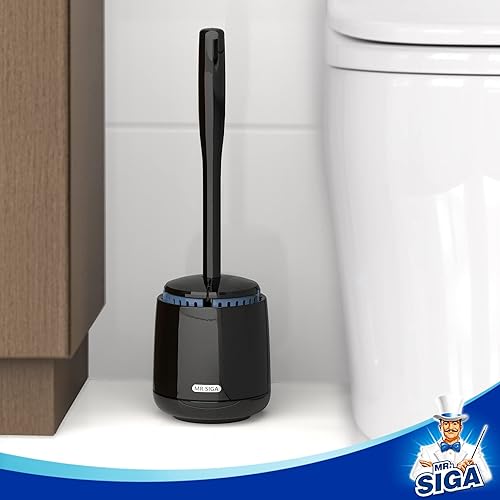 Miniatura 6 de MR.SIGA Escobilla y soporte para inodoro, calidad premium, con mango sólido y cerdas duraderas para limpieza de baño, color negro, paquete de 1