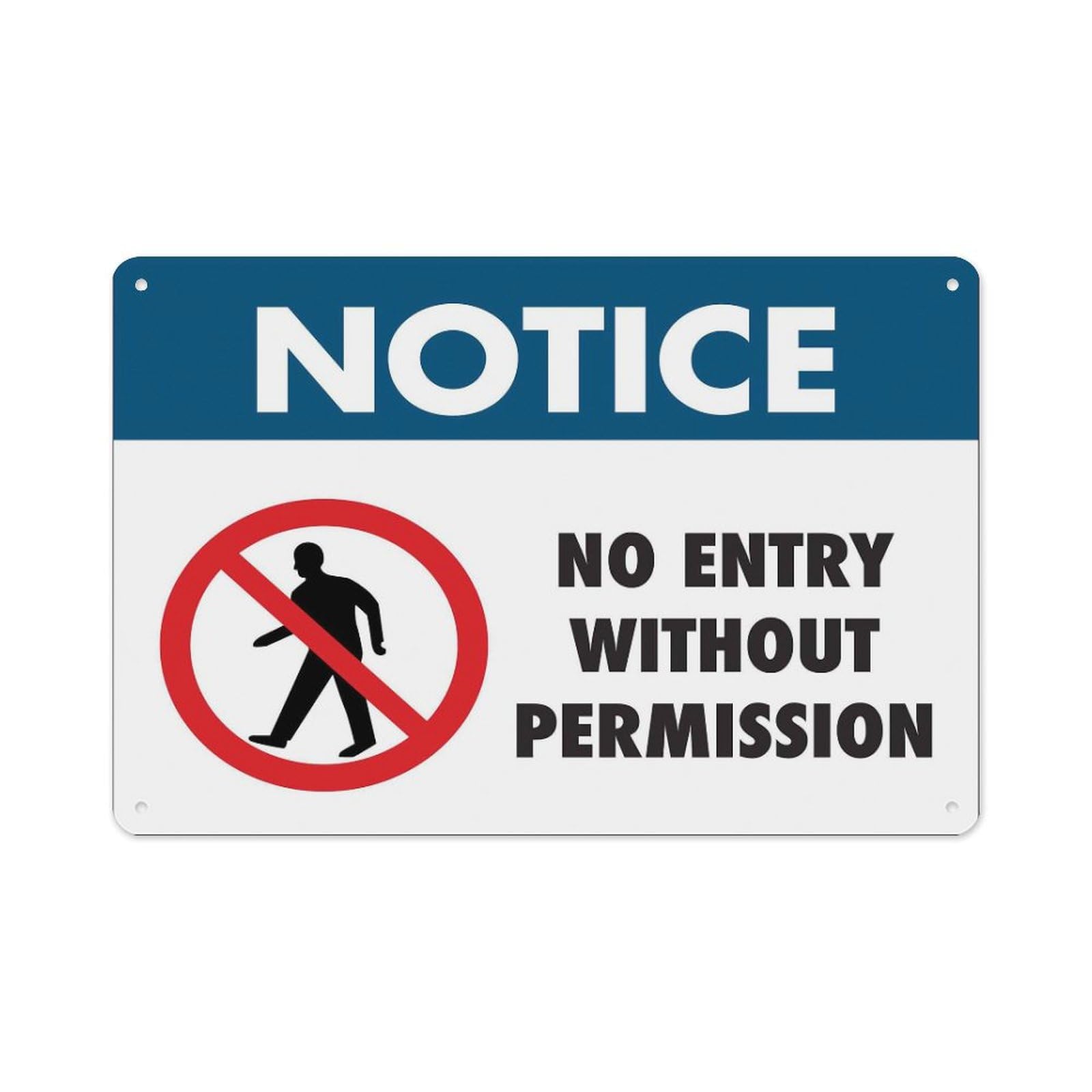 peiyeety Notice No Entry Without Permission Sign Aluminum Tin Warning Signs for Home Outdoor Garden 8X12 Inches