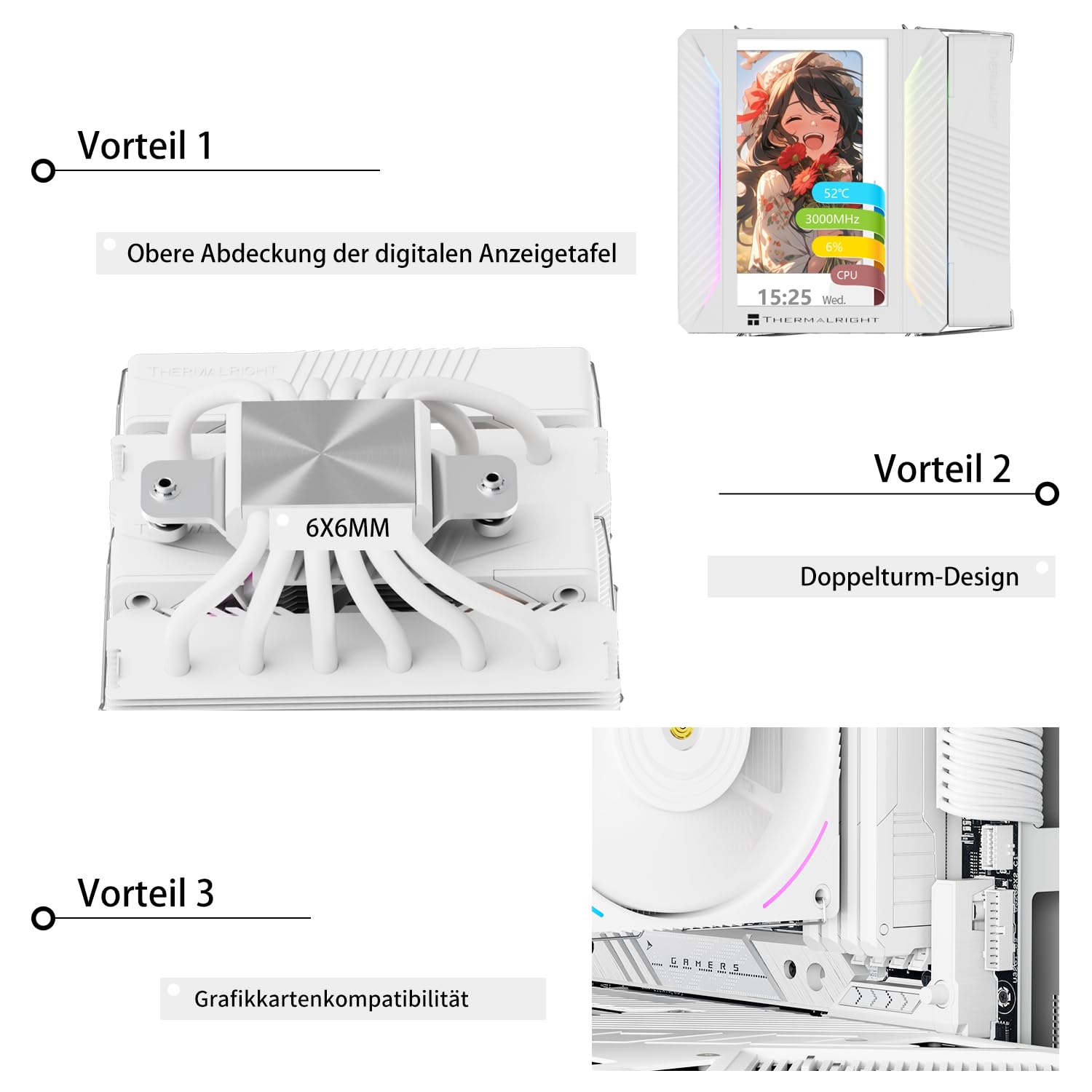 TR-Thermalright Peerless Assassin 120 Vision MAX ARGB White chłodnica procesora, konstrukcja Dual-Tower z 6 rurami cieplnymi i 5-calowym wyświetlaczem IPS, dwa wentylatory PWM 120 mm, do AM5/AM4 i