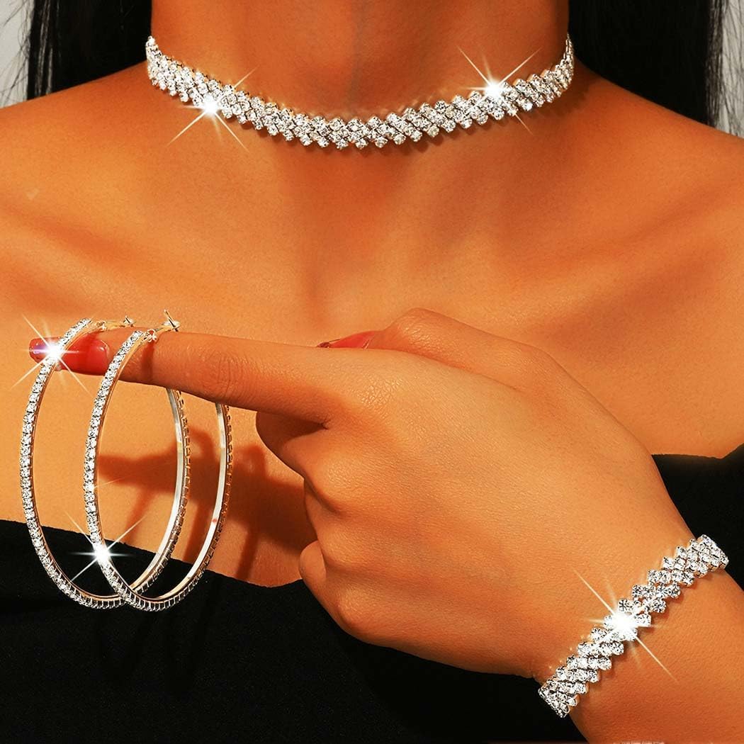 GORAIS Black Jewelry Sets Rhinestone Choker Necklace Earrings Set Prom Costume Jewelry for Women - Image 4