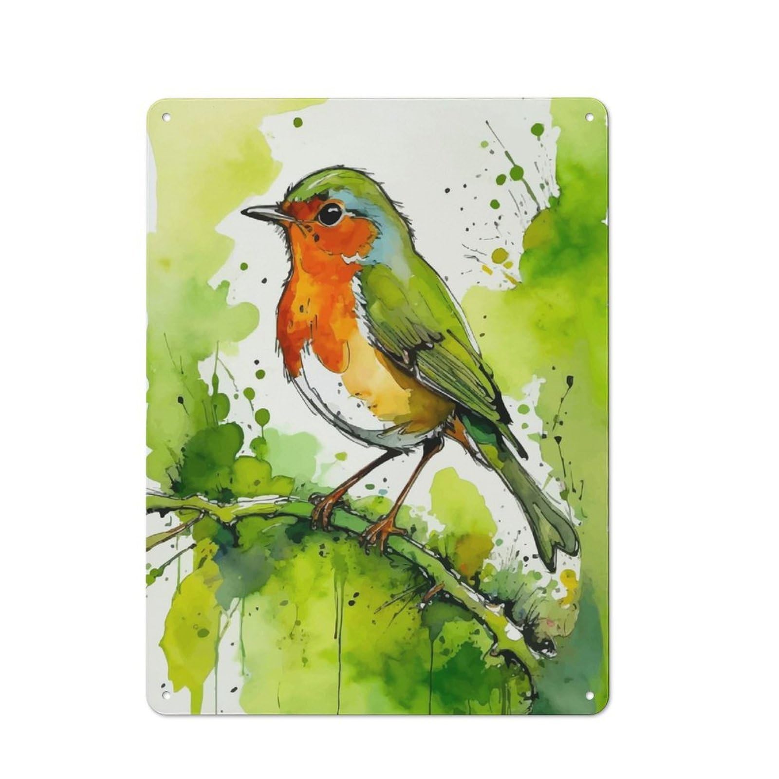Watercolor Robin on Branch Vintage Tin Sign 40x30cm for Café Or Home Bar, with Clear Vintage Wall Decor Character