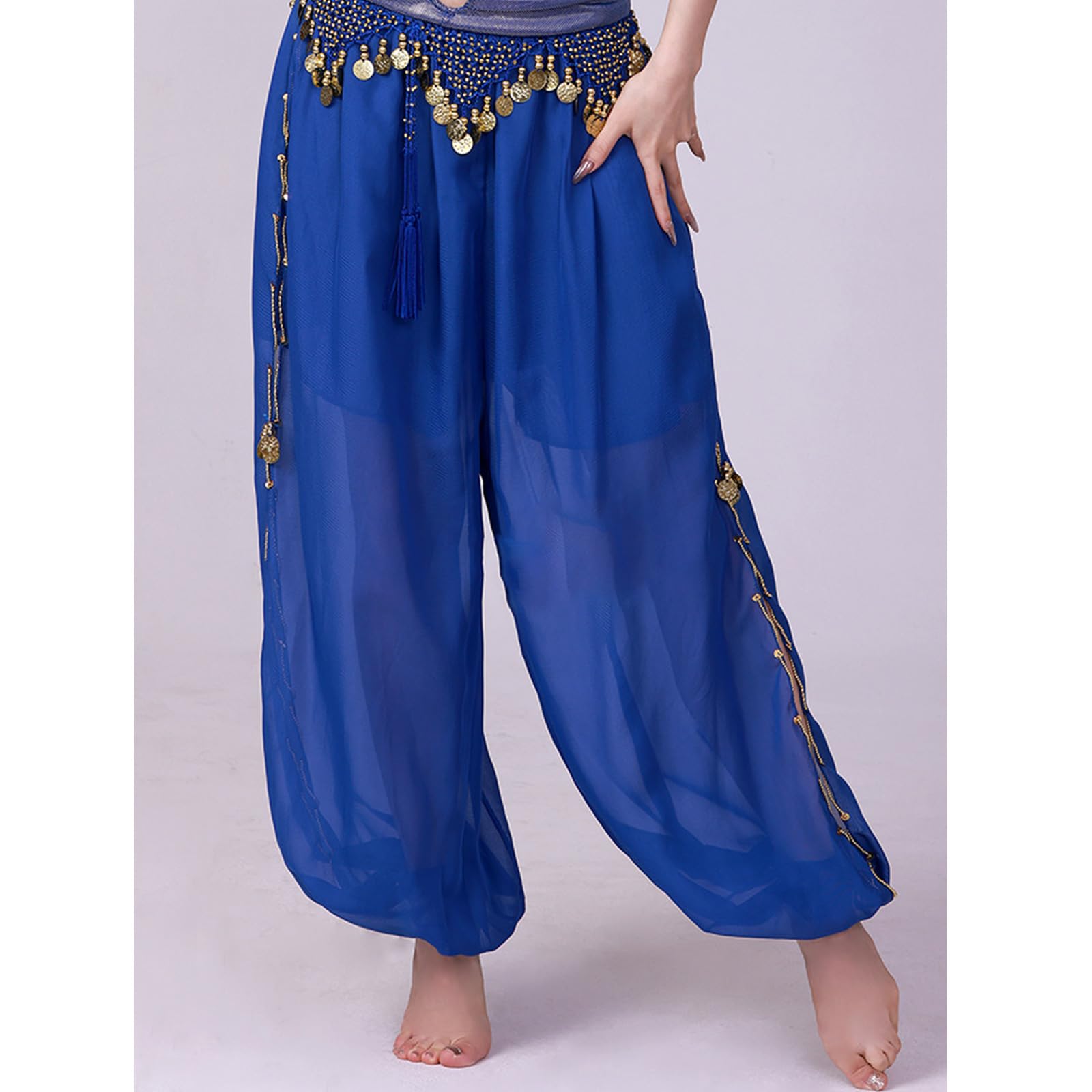 Disfraz de danza del vientre para mujer, pantalones con lentejuelas divididas para escenario y Halloween, pantalones harenes de danza del vientre