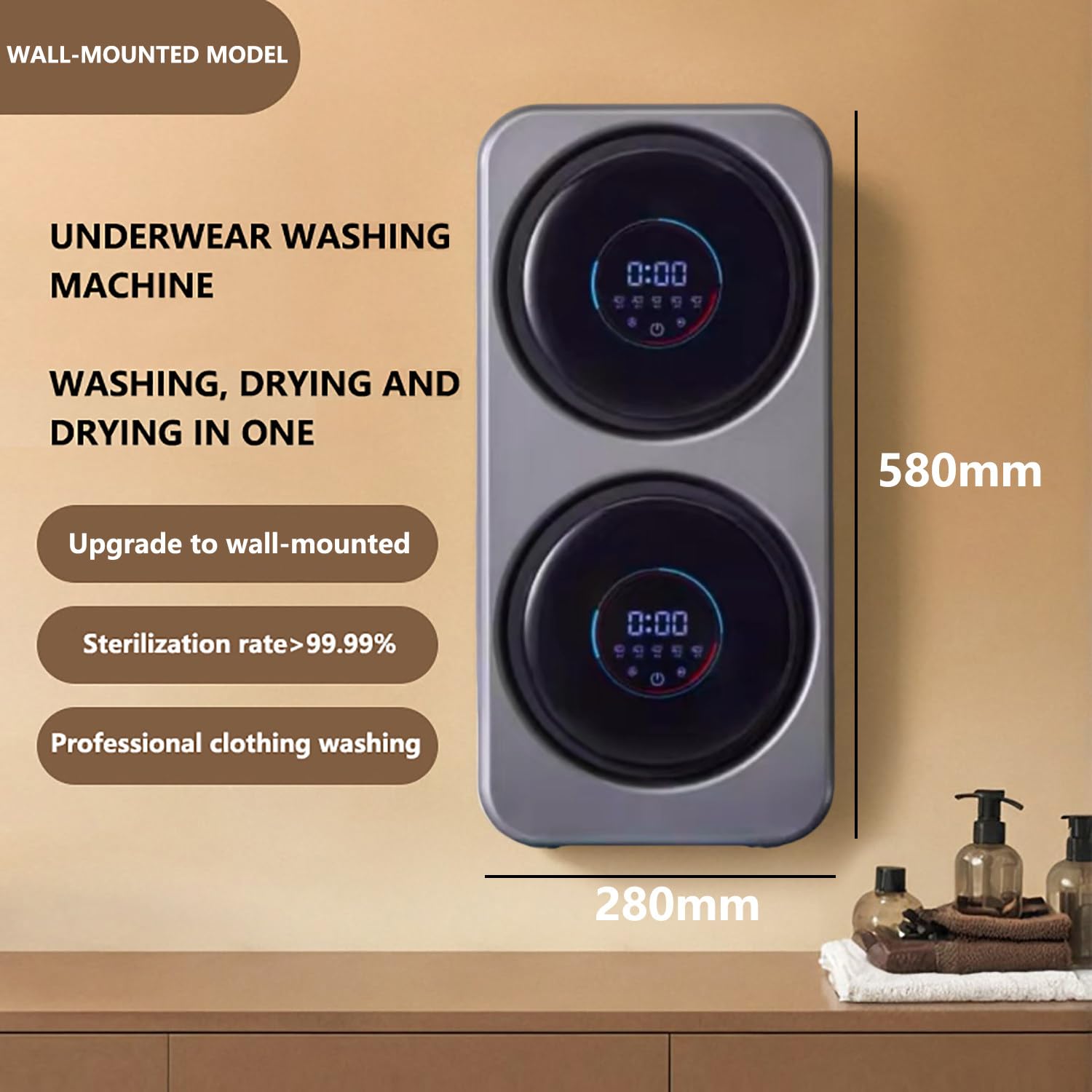 Tragbare 2-in-1-Mini-Waschmaschine und Trockner mit LCD-Touch-Panel, intelligenter Selbstreinigung, sanftes Waschen und Hochtemperatur-Trocknen für kleine Räume wie Wohnungen, Schlafsäle und