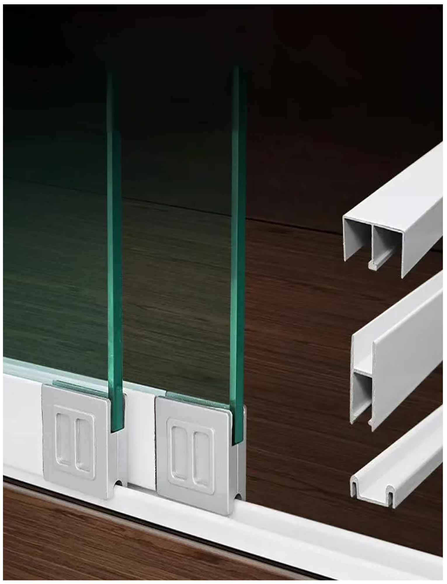 Prowadnice do drzwi przesuwnych, Zestaw aluminiowych prowadnic do drzwi przesuwnych 8 mm szkła akrylowego w kolorze srebrnym, opakowanie 3 szt(170cm/67in)