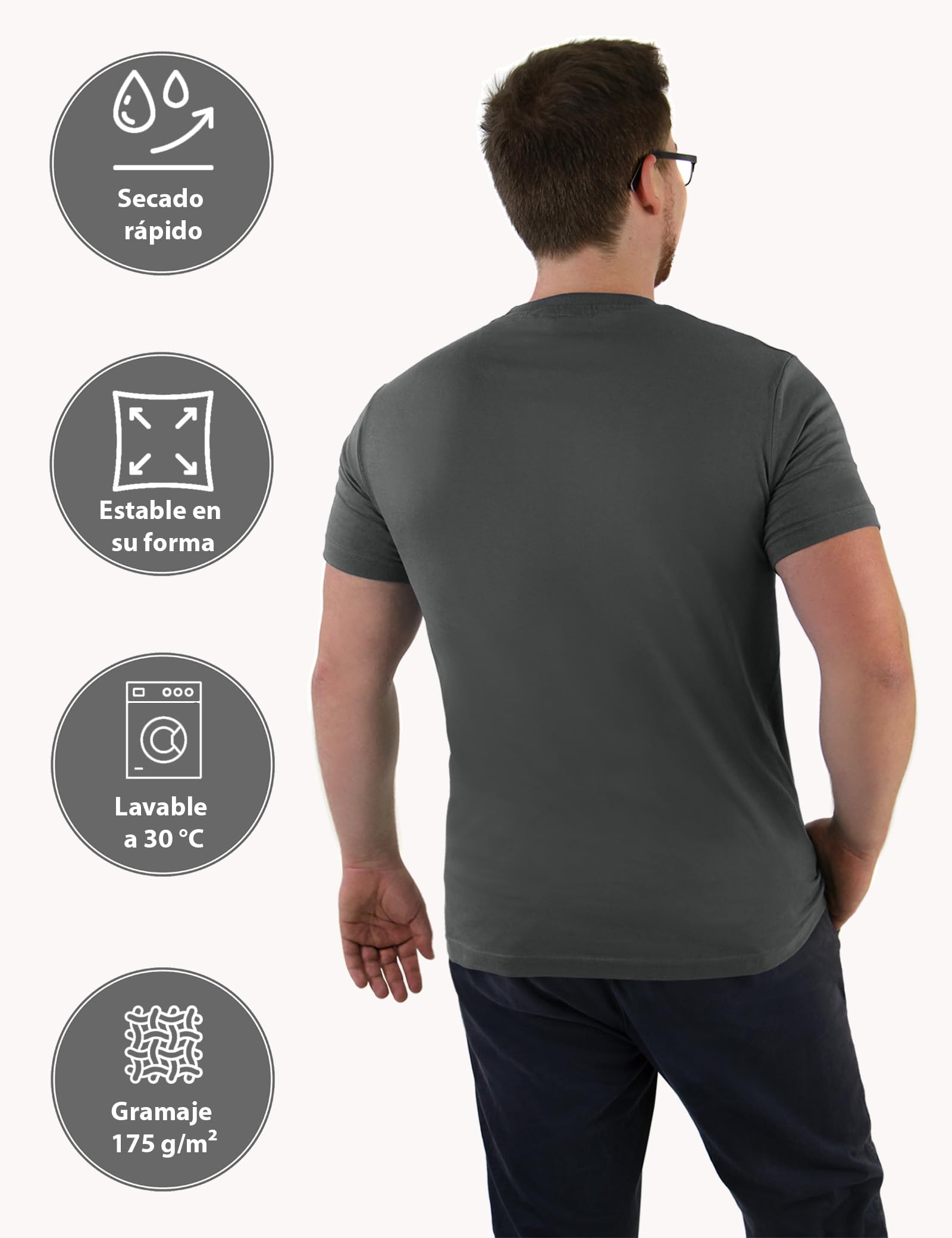 ALPIDEX T-Shirt Hombre Pack 5 Cuello V 100% Algodón Manga Corta Unicolor S-5XL