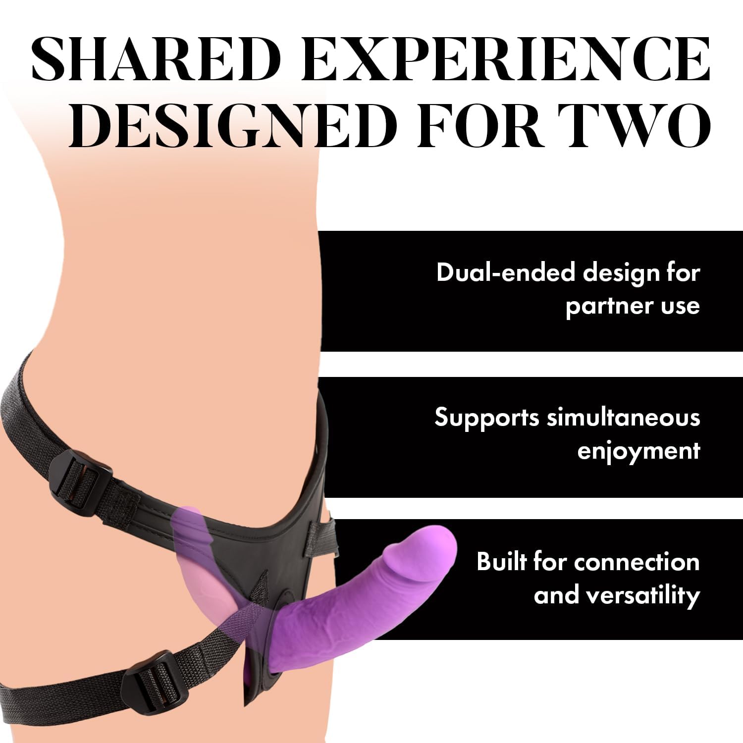 Set de Dildo Doble con Arnes Ajustable para Parejas, Diseño Inversible, 12.25in, Silicona Premium y Flexible, Seguro para el Cuerpo