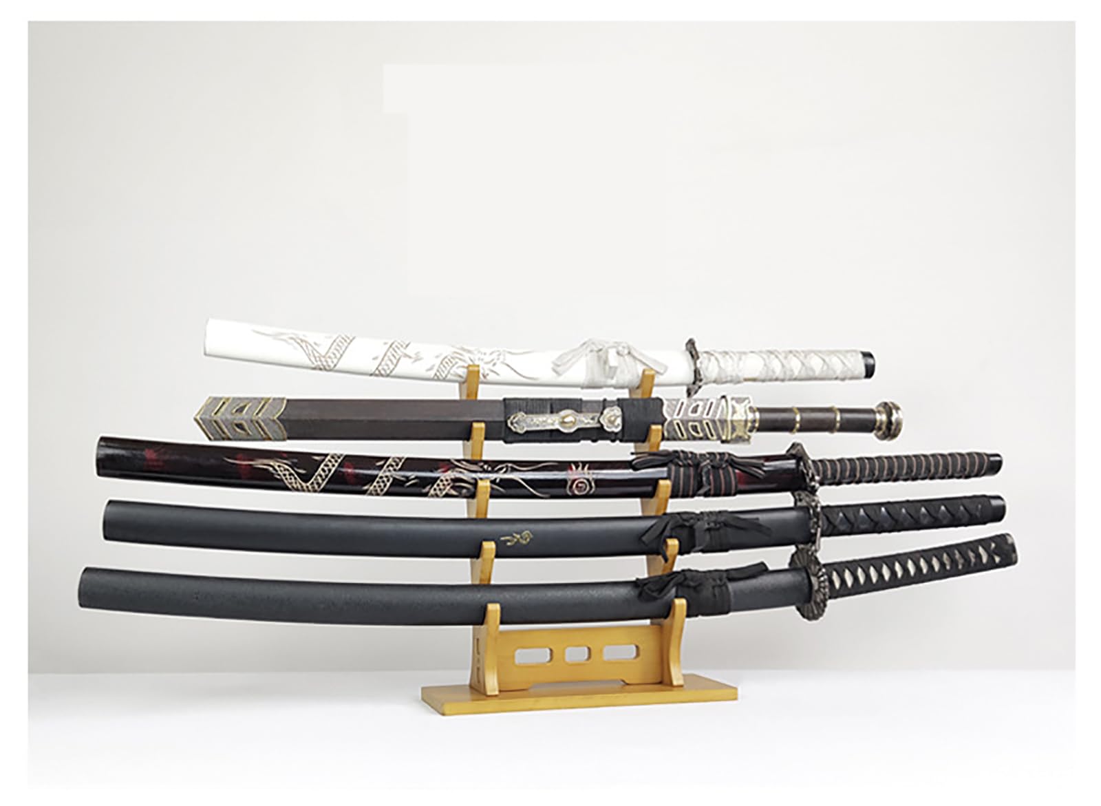 (2 ~ 5 niveles) Soporte espada escritorio madera maciza,soporte flauta,soporte armas,estante decorativo exhibición reposa espadas,flauta,Xiao,Katana,Wakizashi,Tanto,compatible con todas las espadas