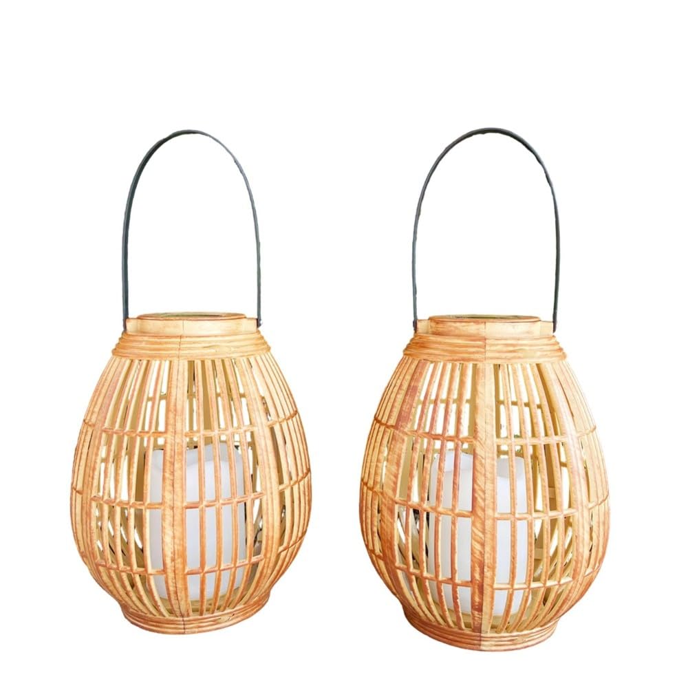 Hndhbfgrt 2PCS Rattan Solar Lanterns Outdoor 2PCS Solar Outdoor Lanterns Waterproof Hanging Rattan Lantern Lights for Patio Pathway Porch Garden Lights