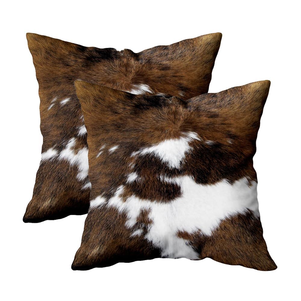 TOMWISH Pack of 2 Throw Pillow Covers Christmas Cowhide Printing Western 18x18 Pillow Cover,Decorative Throw Pillows Cushion Covers for Home Living Room Sofa Be