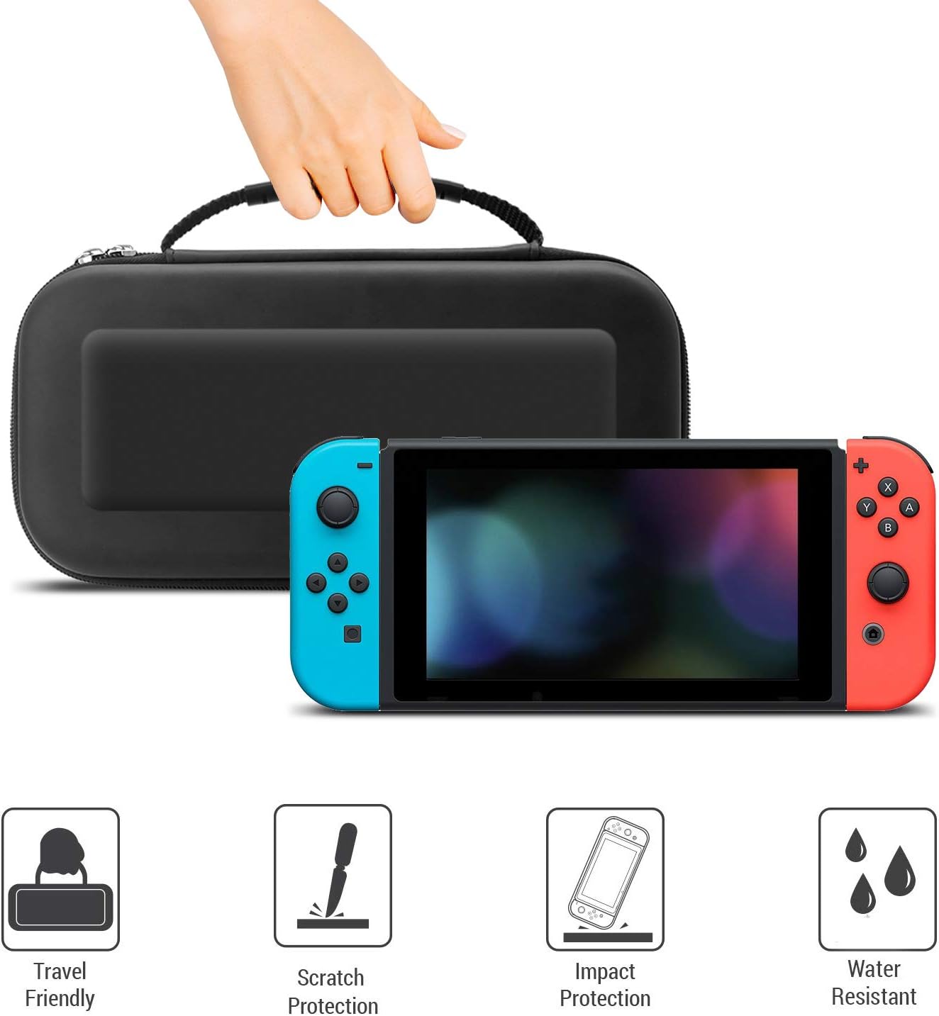 BOOGIIO Nintendo Switch Carrying Case, Hard Shell Travel Carrying Box Case for Nintendo Switch with 10 Game Cards Holders, Portable Pouch for Nintendo Switch Console & Accessories -Black