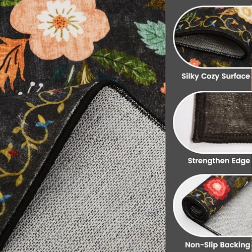Tapete Vintage Floral 4x6 Pies Antideslizante Negro miniatura 4
