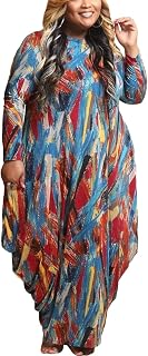 BFFBABY Casual Plus Size Maxi Dresses for Women Round Neck Long Sleeves Loose Sundress with Pockets XL-5XL