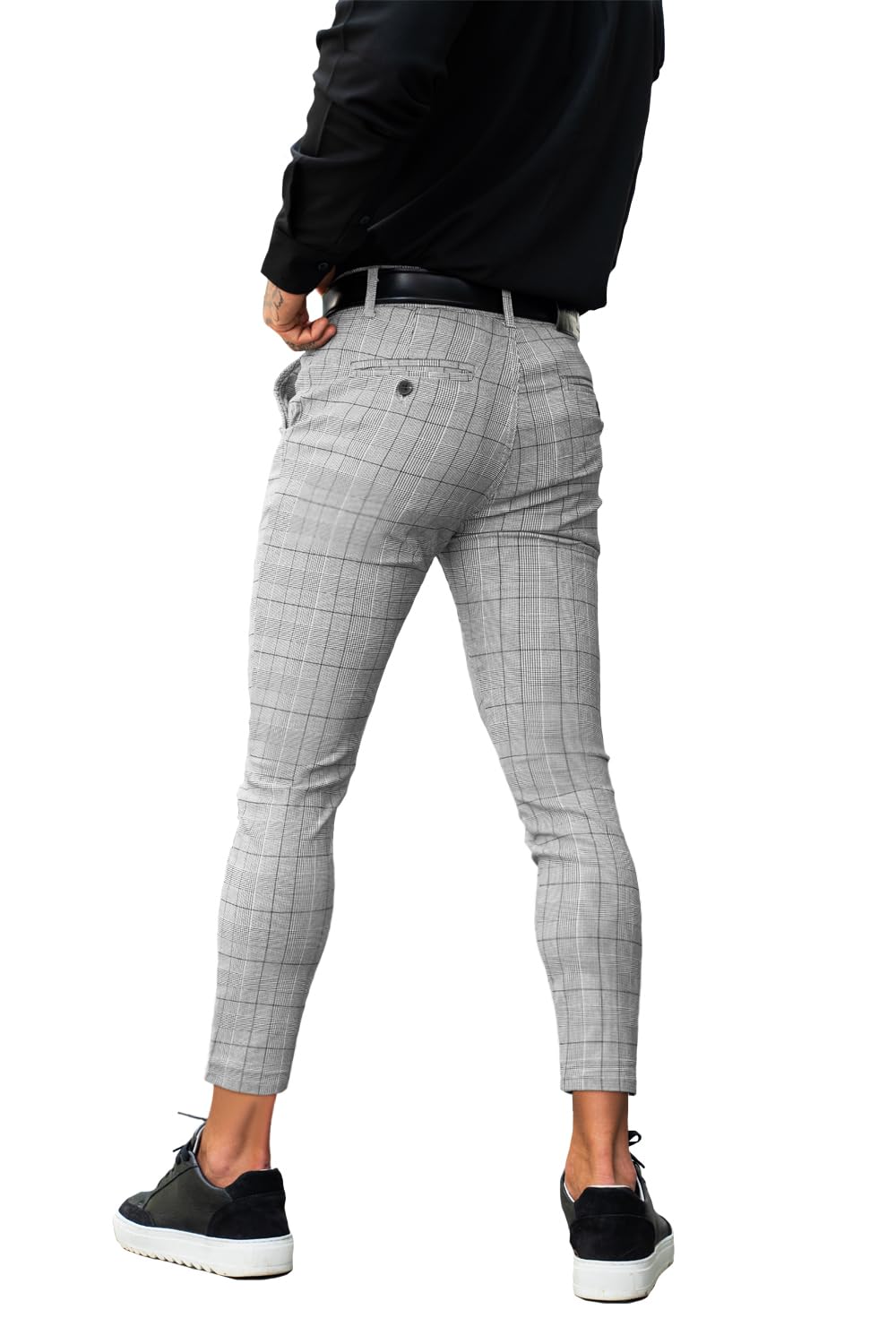 GINGTTO Hombre Pantalones Chino Skinny Cuadros Elásticos Taper Leg