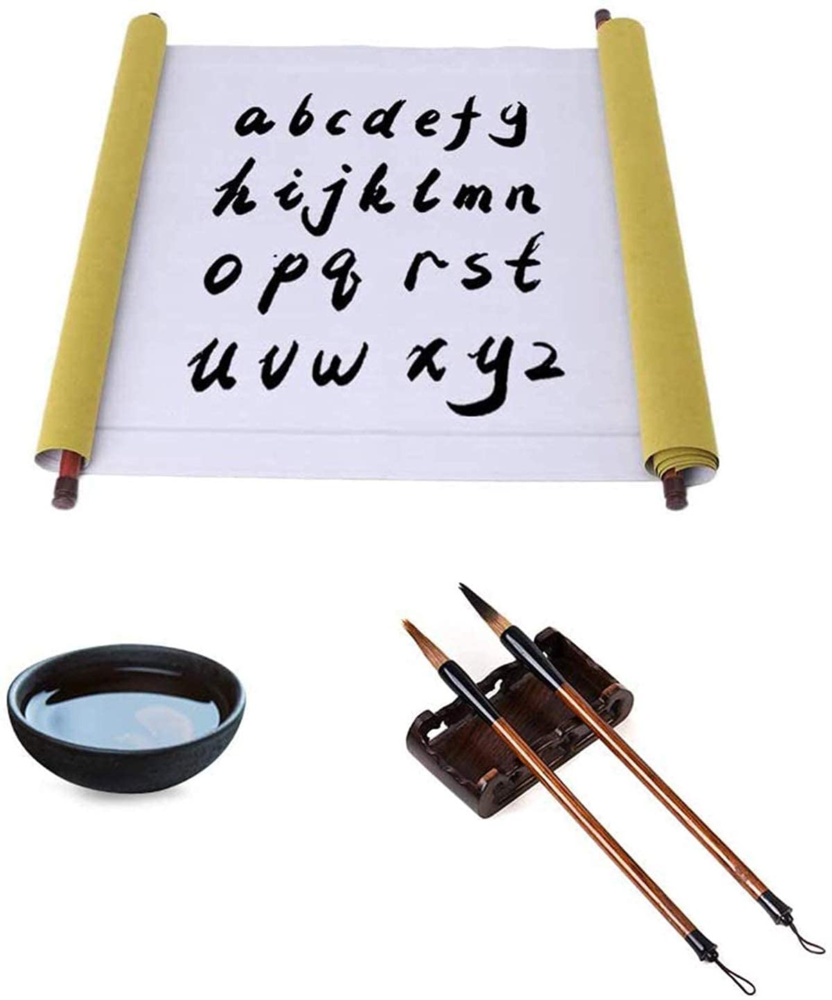 KASTWAVEKASTWAVE Magic Cloth Chinese Water Paper Calligraphy Set, Reusable Eco-Friendly No Ink Needed Water Writing Cloth Paper with Chinese Brush and Water Dish, Gift Set for Calligraphy Beginners