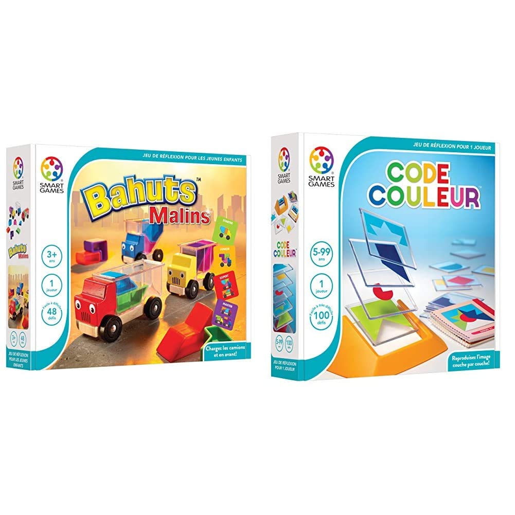 Smartgames - SG 035 FR - Bahuts Malins - Jeu de Réflexion de Logique et d'Encastrement & SG 090 FR - Jeu de réflexion - Tangram en 3D - Code Couleur