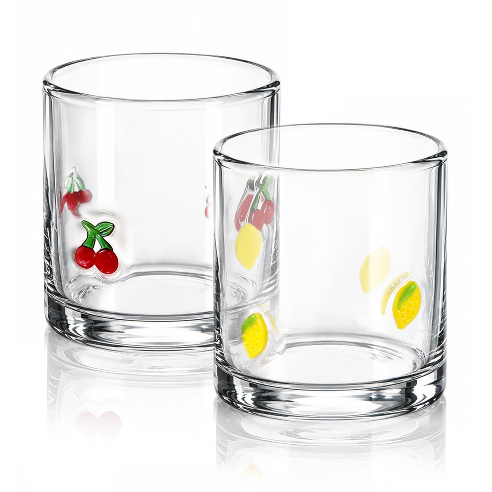 2 Pcs Cherry & Lemons Icon Juice Glass, 14oz Reusable Stemless Wine Cups