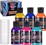 OPHIR Kit de peinture en acrylique métallisé, ensemble de 8 Couleurs métalliques, 2 Noir, 2 Couleurs blanches, Versoirs de peinture pré-mélangé, Prêt à Verser Peinture acrylique pour Toile, Papier, Roches, Bois, Verre