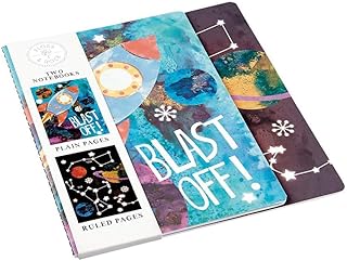 Floss & Rock, Pair of Notebooks, 1 Ruled and 1 Plain, Rocket, 8.25 x 6 inches (38P3387)