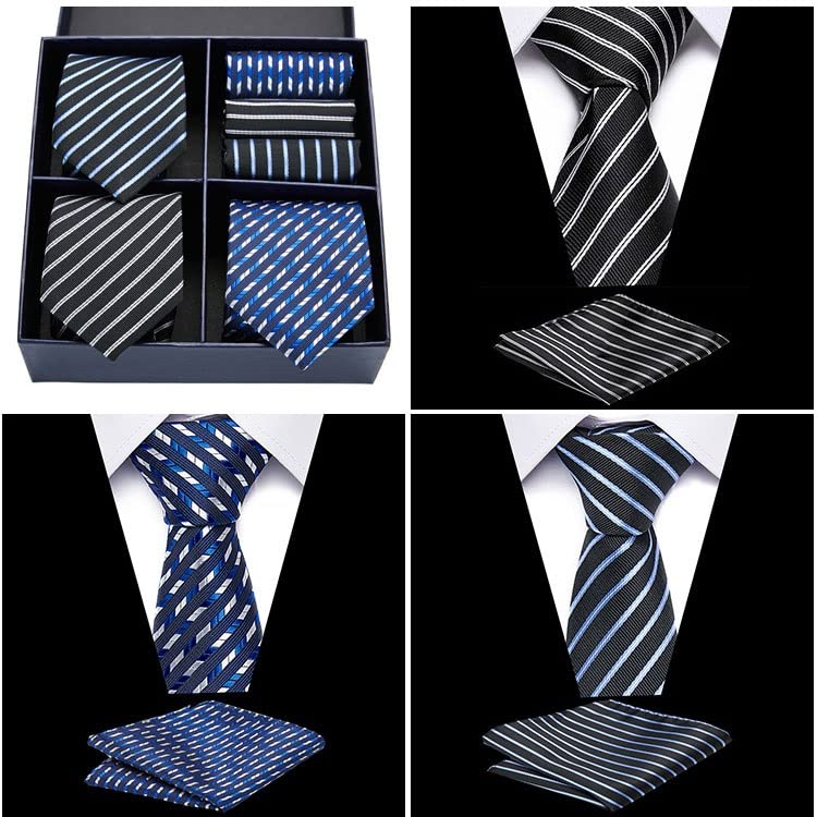 Set de corbatas de seda con pañuelo y estuche para hombre miniatura 3