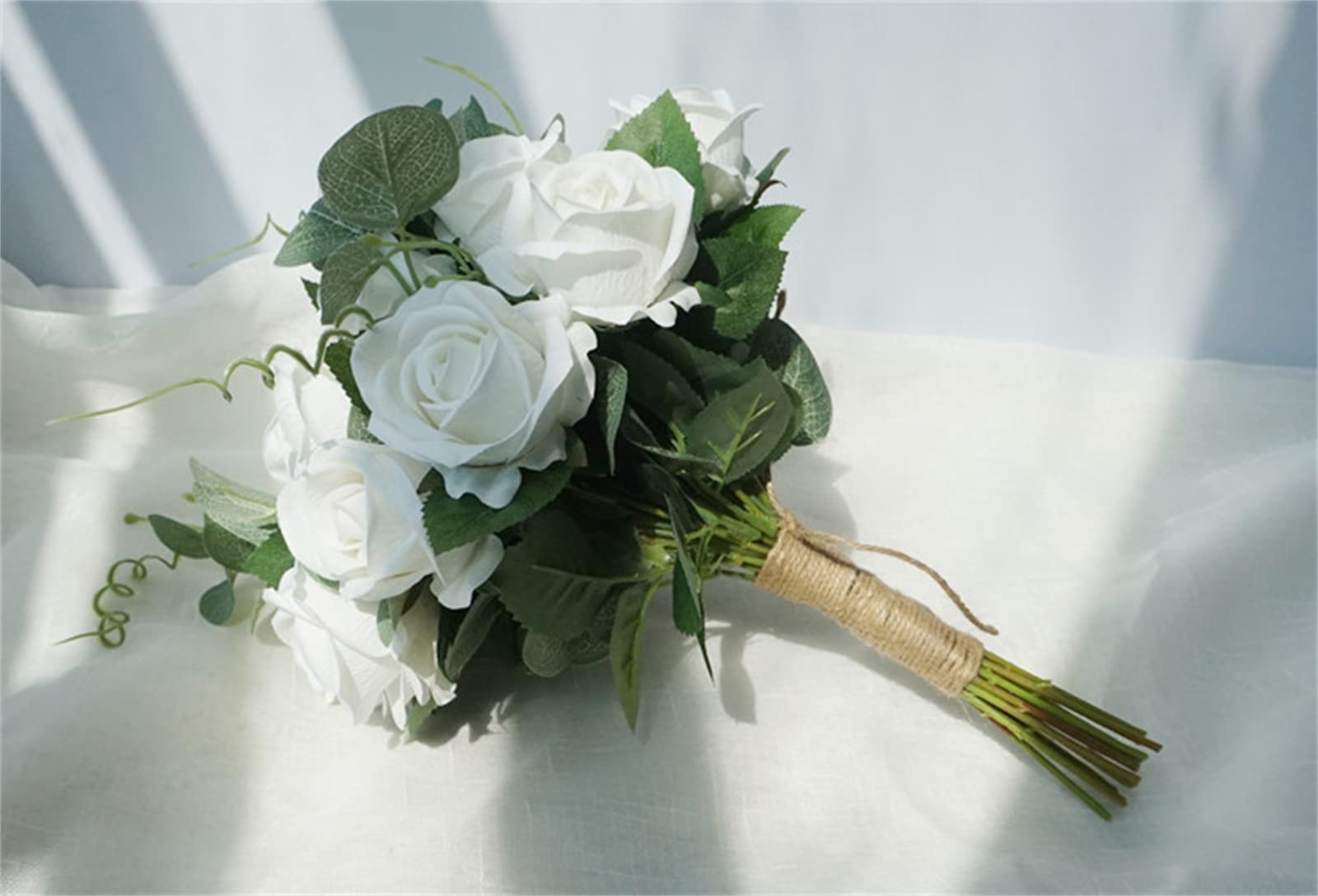 Bouquet de fleurs artificielles, fleurs de mariée, bouquets de mariée en soie faits à la main – bouquet de demoiselle d'honneur pour fête de mariage, rose (couleur : rose) (couleur : blanc) (blanc