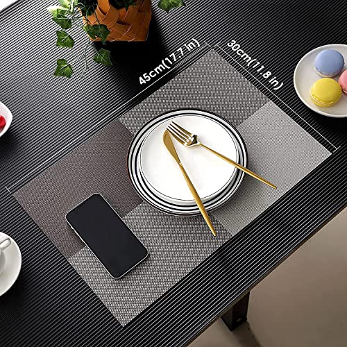 Image of Anugrah Dining Mats Table Mats PVC Placemats Heat-Resistant Placemat for Dining Tea Table Woven Vinyl Stain Resistant Table Mats Easy to Clean - 45x30 cm (Brown Checks, 4)