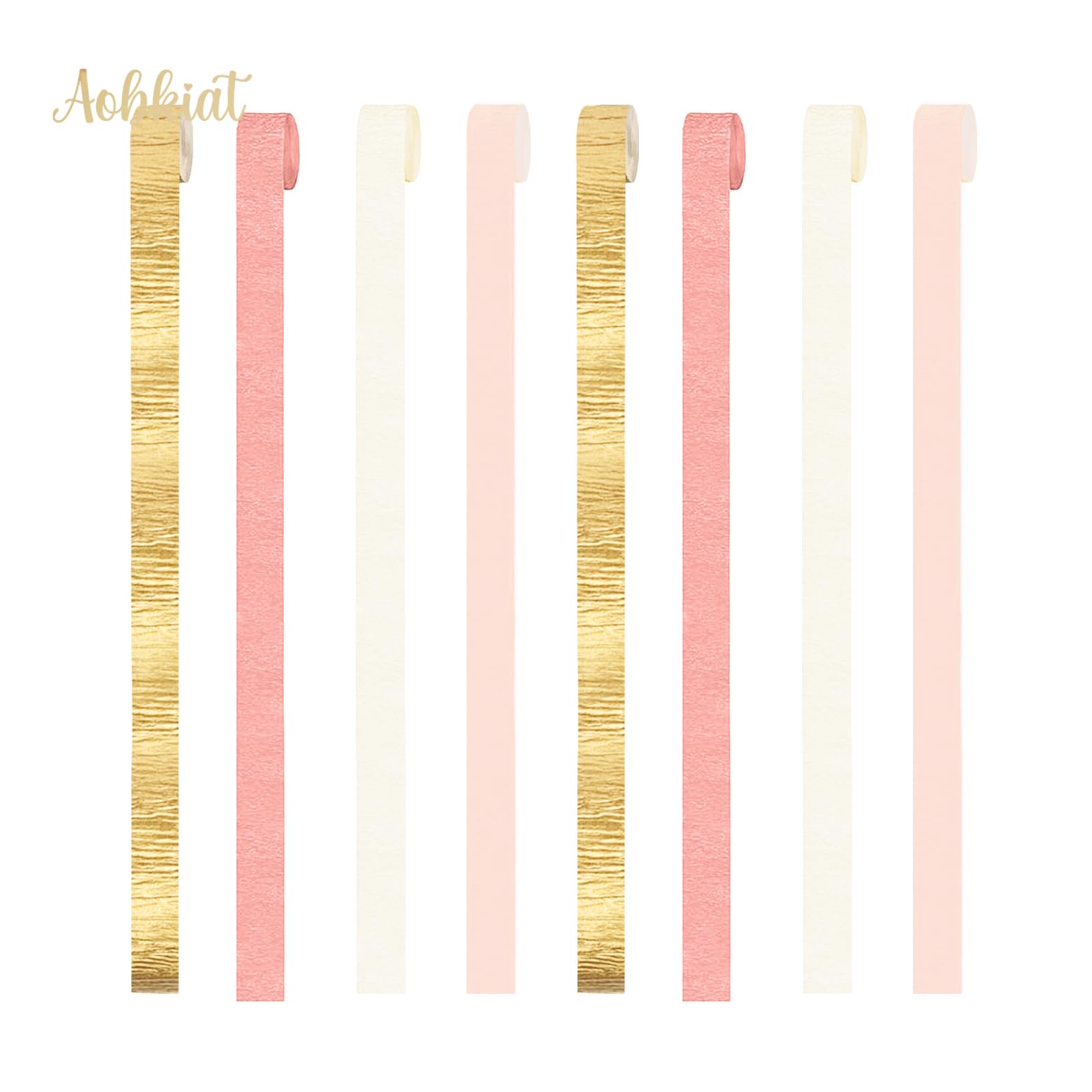 AOBKIAT Wedding Party Decorations, 8 Rolls Pink Gold Crepe Paper Streamers for Wedding, Bachelorette, Birthday, Baby Bridal Shower, Valentines Day Party Backdrop Decorations, 82ft Long