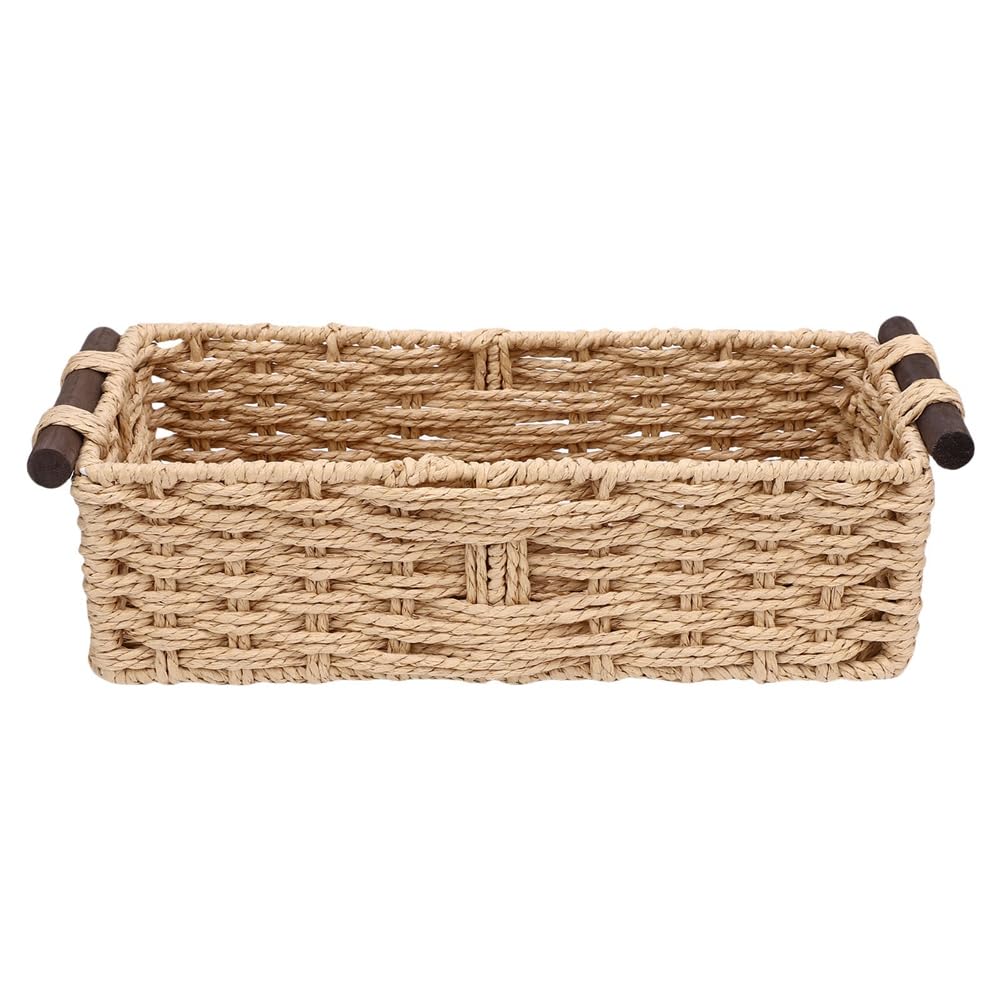 UDSKNV[KSL Rectangular Wicker Style Storage Baskets with Wooden Handles Nesting Organizers for Home