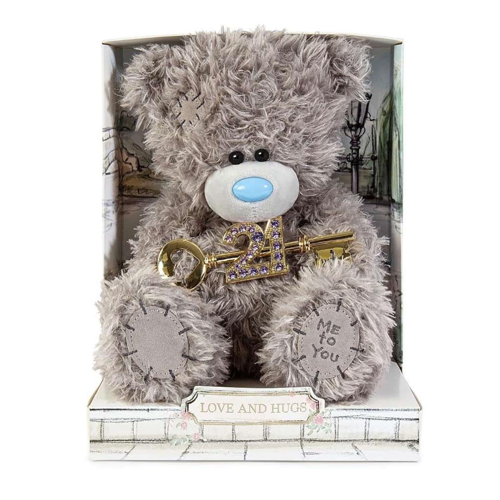 Me to You Tatty Teddy Cute Plush 21st Birthday Bear With Key 19cm-High Presented On Premium Gift Plinth - Signature Collection, Grey