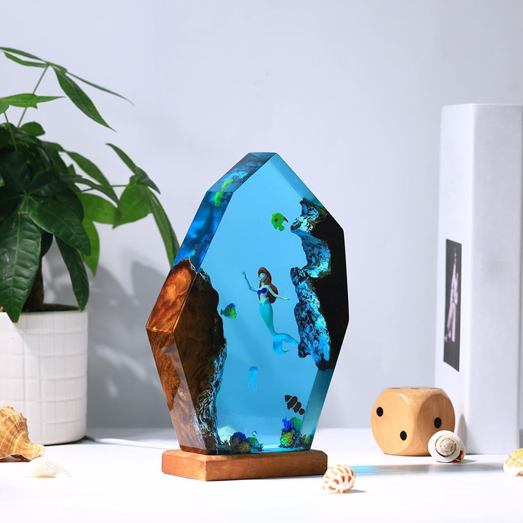 Lámpara decorativa de resina hecha a mano para el hogar - Lámpara de resina 3D con temática marina, pintura en perspectiva con temática marina, lámpara regulable (Modelo D, 4.3 * 4.7in)