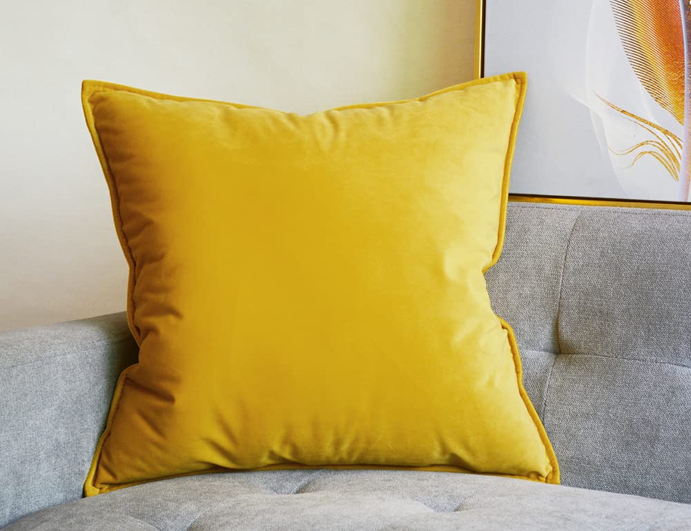 Lutanky Velvet Cushion Cover Decorative Square Throw Pillow Case Soft Flanges Pillowcase for Sofa Bedroom with Invisible Zipper 50cm x 50cm 20x20 Inch (dark yellow, 1 Piece) — image 1