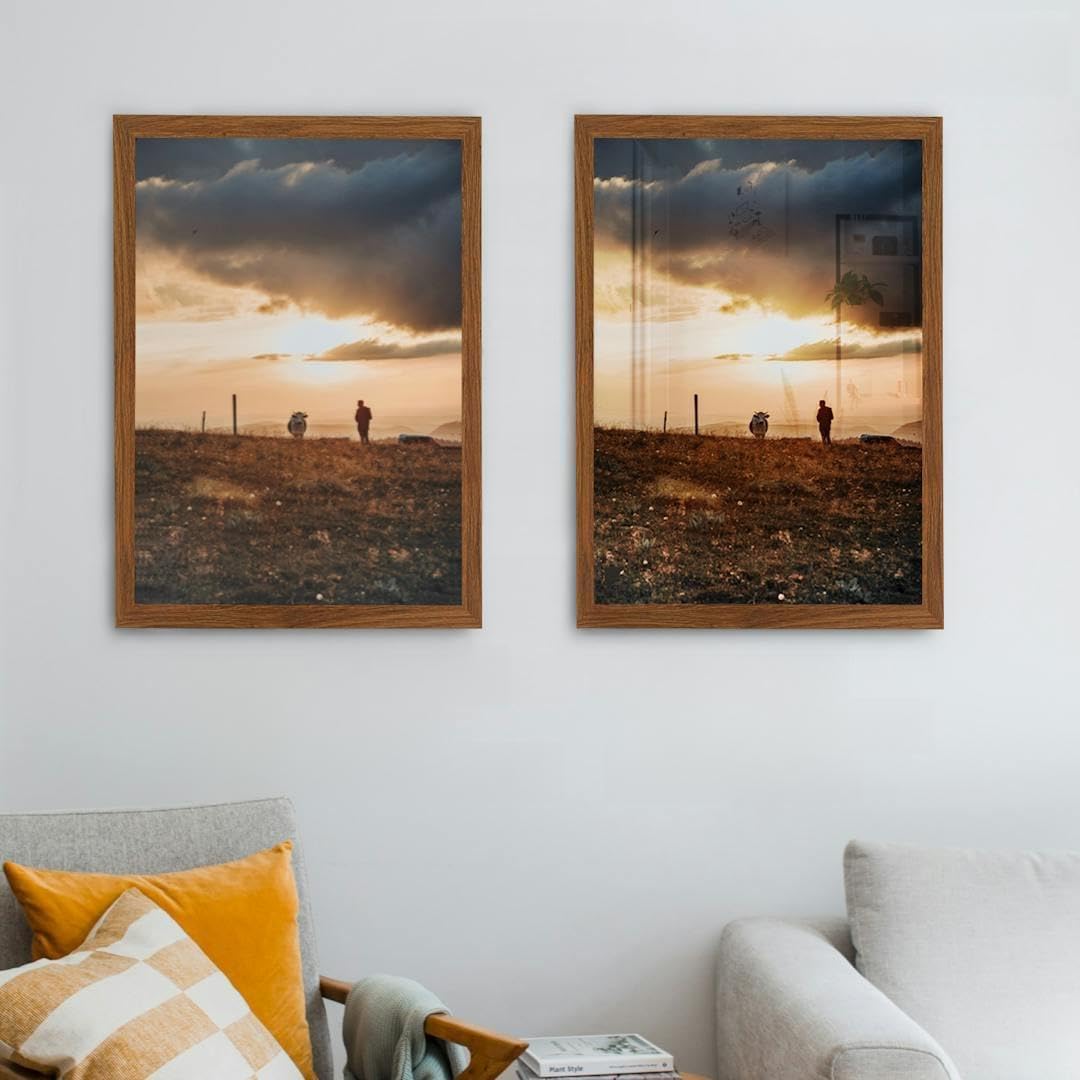 Cadre photo sur mesure Morena aspect chêne des marais avec verre synthétique