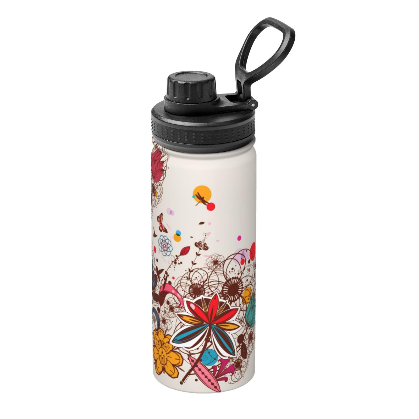 Botella de agua de acero inoxidable de 18 oz con aislamiento térmico y diseño floral para gimnasio