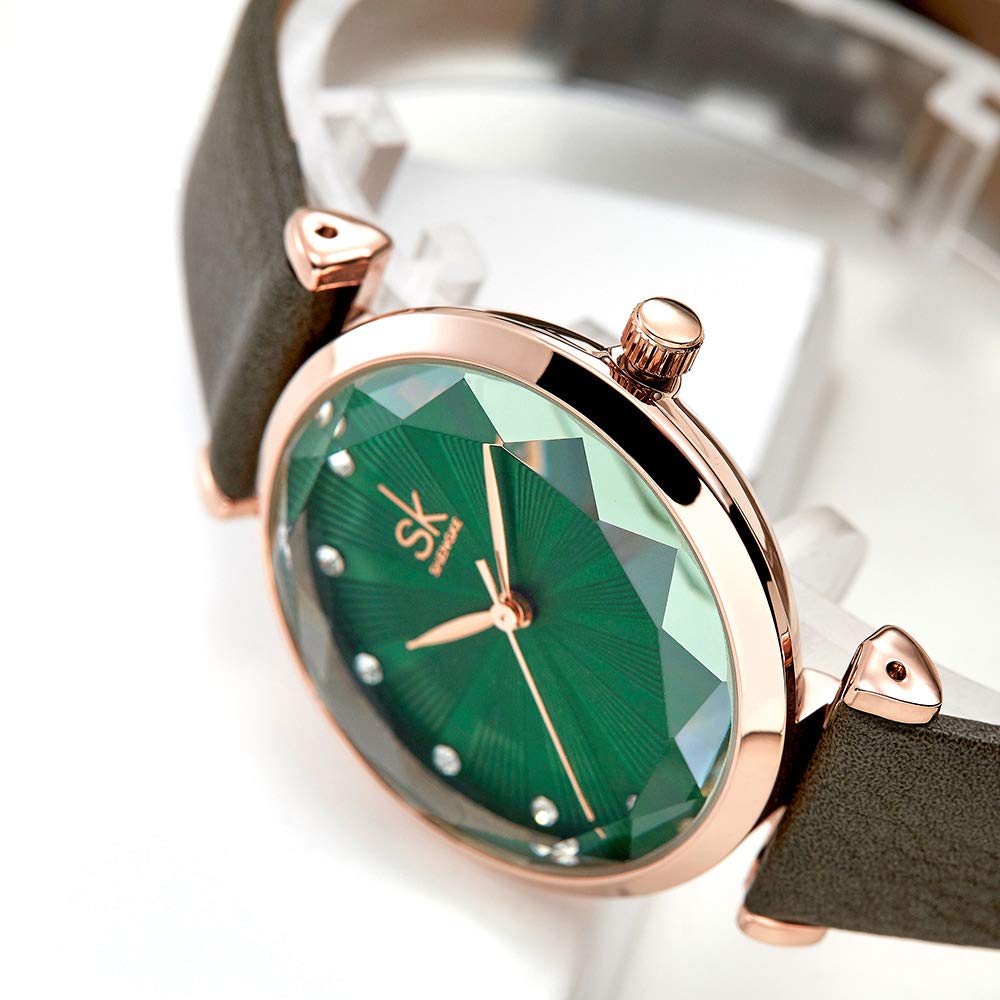 SHENGKE Orologi analogici al quarzo da donna con cinturino in pelle K0099L (verde)