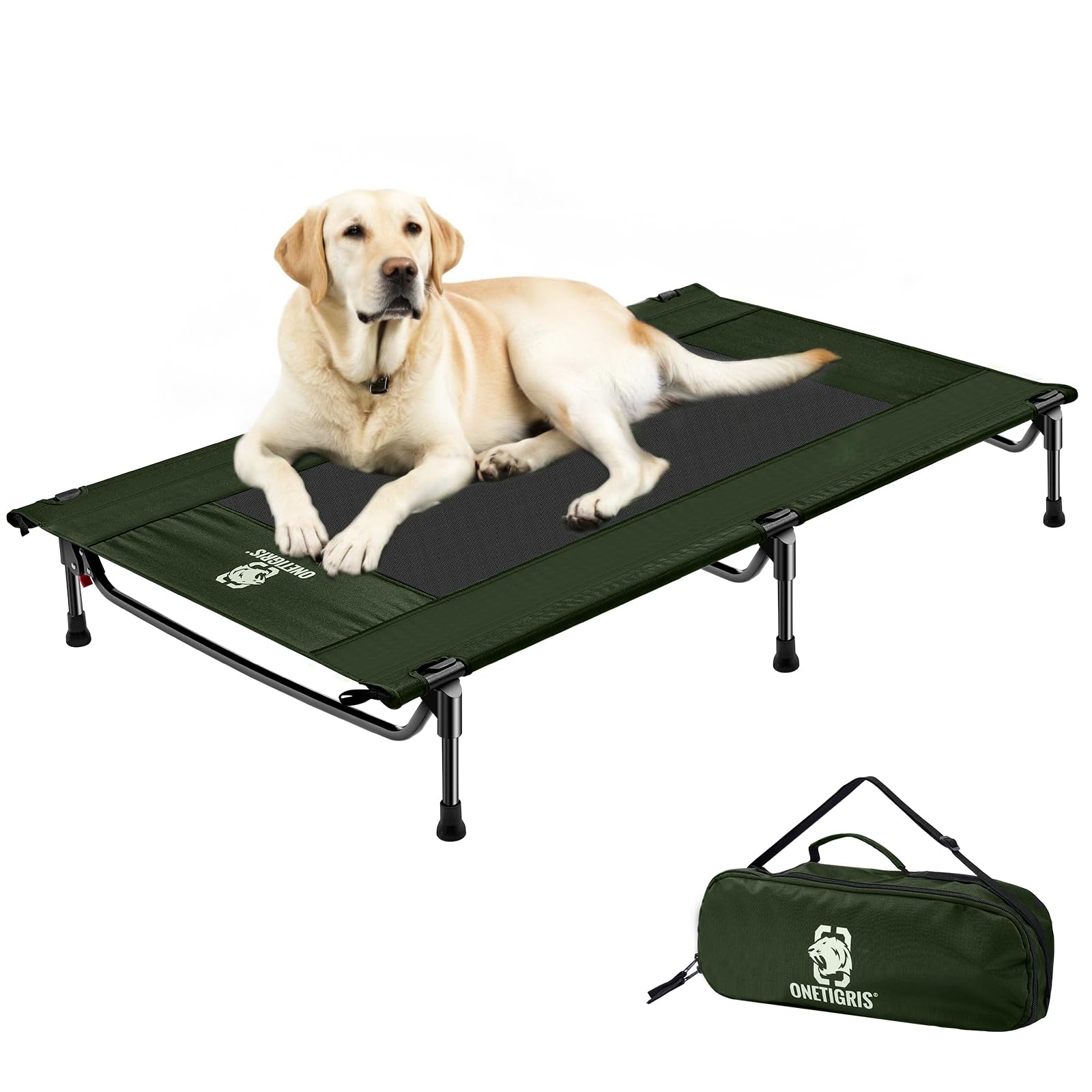 OneTigris Hundeliege Outdoor, erhöhtes Hundebett 130x70 cm Höhe 21cm, Express-Einrichtung Stabil, bequem und atmungsaktiv Haltbar und einfach zu reinigen Camping Haustier Bett, Katzenbett - Grün