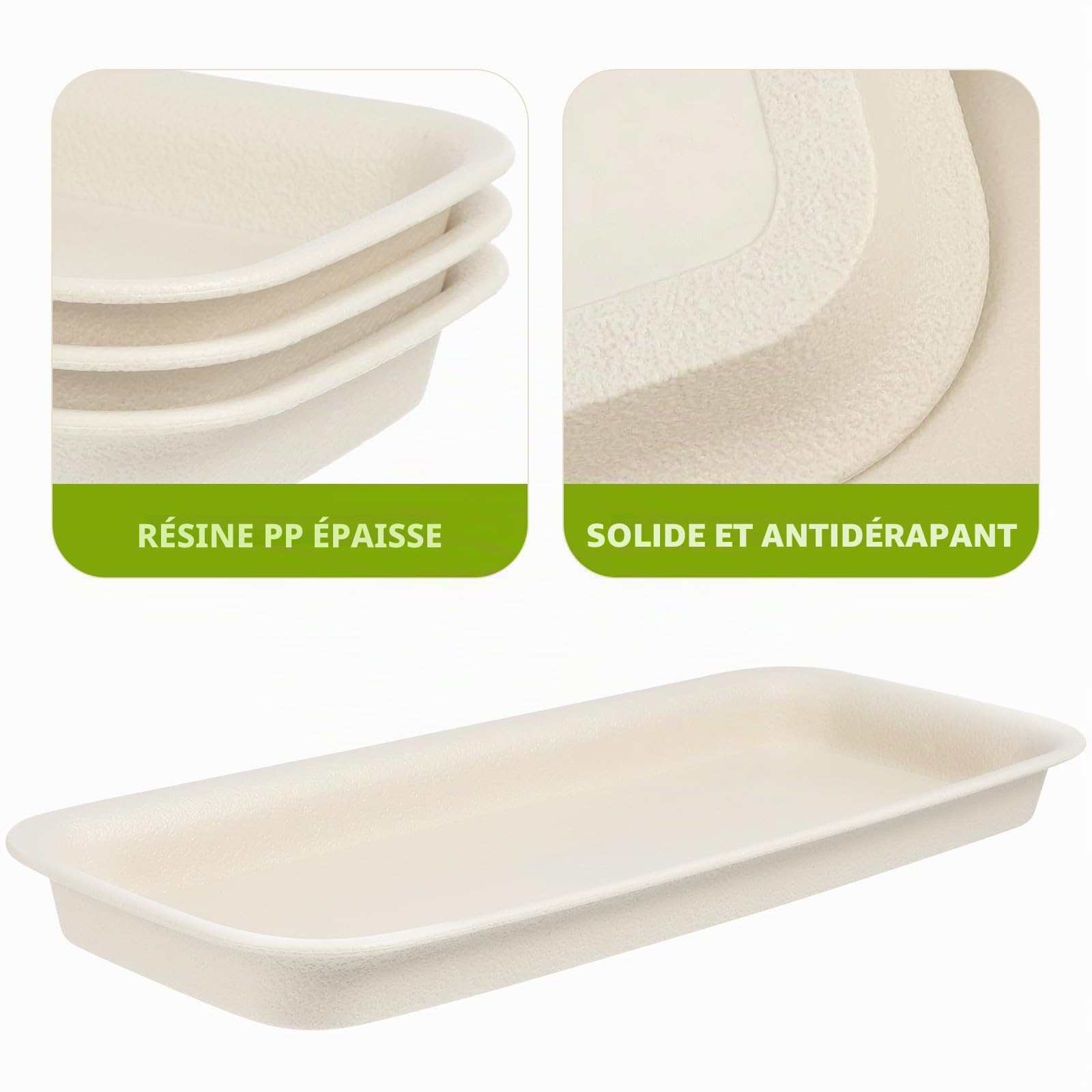 Garneck Lot de 3 soucoupes rectangulaires en Plastique - Bac de d'eau pour Plantes - Soucoupes pour Pots de Fleurs et jardinières de Balcon - Idéal pour l'intérieur et
