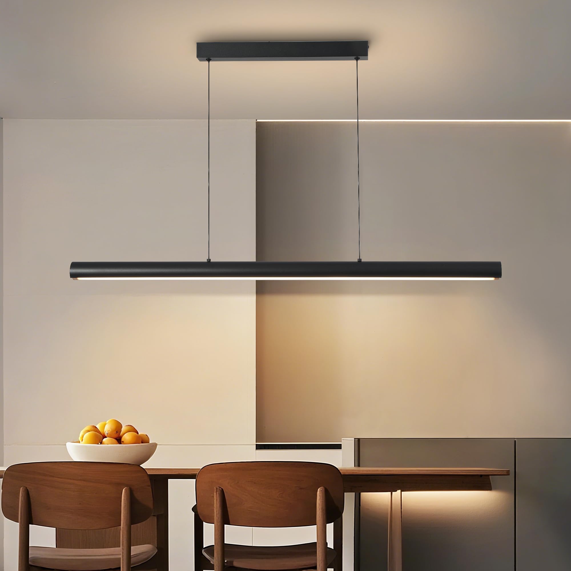 FANLG LED Lampara de techo colgante,80CM Lampara Colgante Cocina Negro Regulable con Control Remoto,30W Lampara Comedor lineal Iluminación Colgante regulable altura para Comedor Cocina Oficina