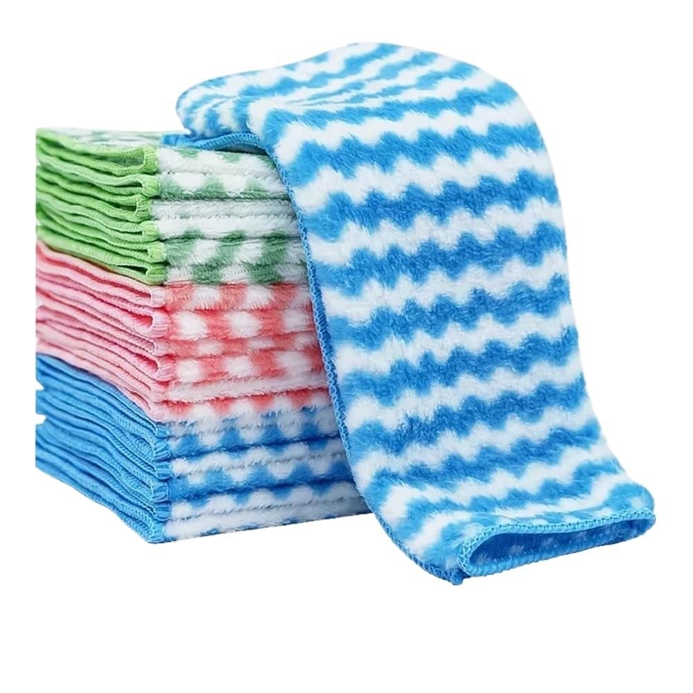 Jobaojiang Microfiber Cleaning Cloth Velvet Thickened Dishcloths Absorbent Scouring Kitchen Washing Dish Rags Household Wipe Towels(Random color-20pcs)