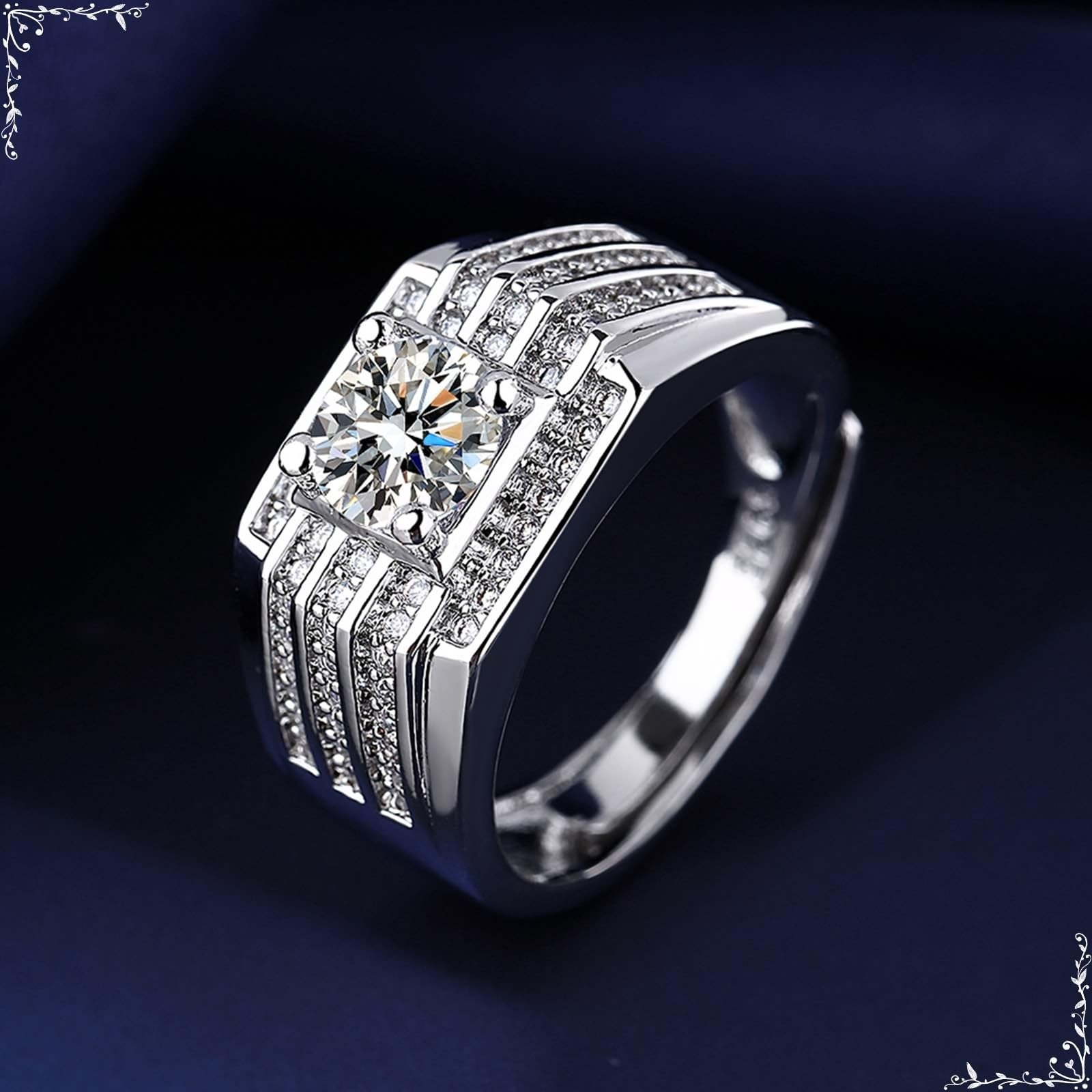 Wycian Anillo personalizado para hombre, oro blanco, plata 9 K, moissanite con circonitas brillantes, talla 54 (17,2), moderno, personalizable
